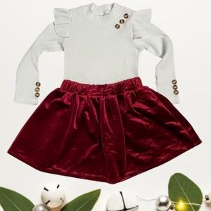 Girls Burgundy Skirt and White Sweater Set
